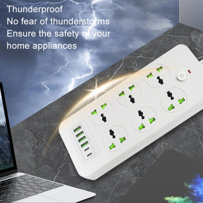 Thunderproof Overload Protection 4USB+2PD+6 Holes Socket, Color: White US Plug - Extension Socket by buy2fix | Online Shopping UK | buy2fix