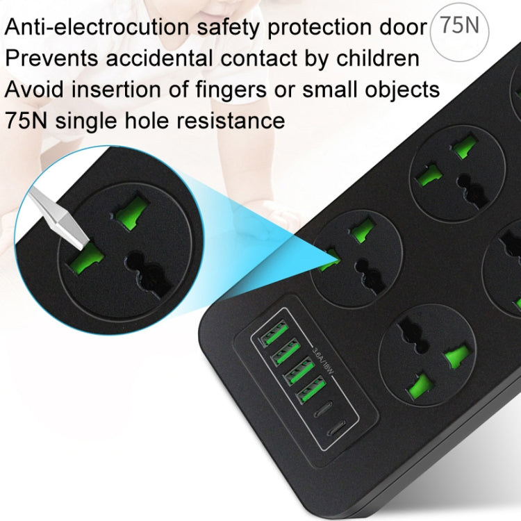 Thunderproof Overload Protection 4USB+2PD+6 Holes Socket, Color: Black US Plug - Extension Socket by buy2fix | Online Shopping UK | buy2fix