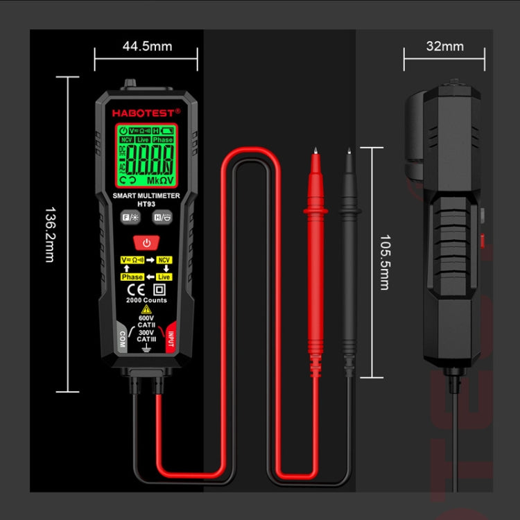 HABOTEST HT93 Phase Sequence Detection Intelligent Anti-Burn-In Fully Automatic Multimeter(Black) - Digital Multimeter by HABOTEST | Online Shopping UK | buy2fix