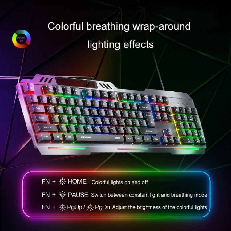 Inphic K2 104-Keys Wired Gaming Keyboard USB Quiet Office Metal Panel Mechanical Keyboard With 7 Color Backlit(Gray) - Wired Keyboard by Inphic | Online Shopping UK | buy2fix