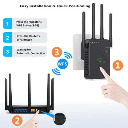 Urant U10 300Mbps 2.4G Wireless Repeater WiFi Signal Amplifier With 4 Antennas US Plug Black - Broadband Amplifiers by Urant | Online Shopping UK | buy2fix