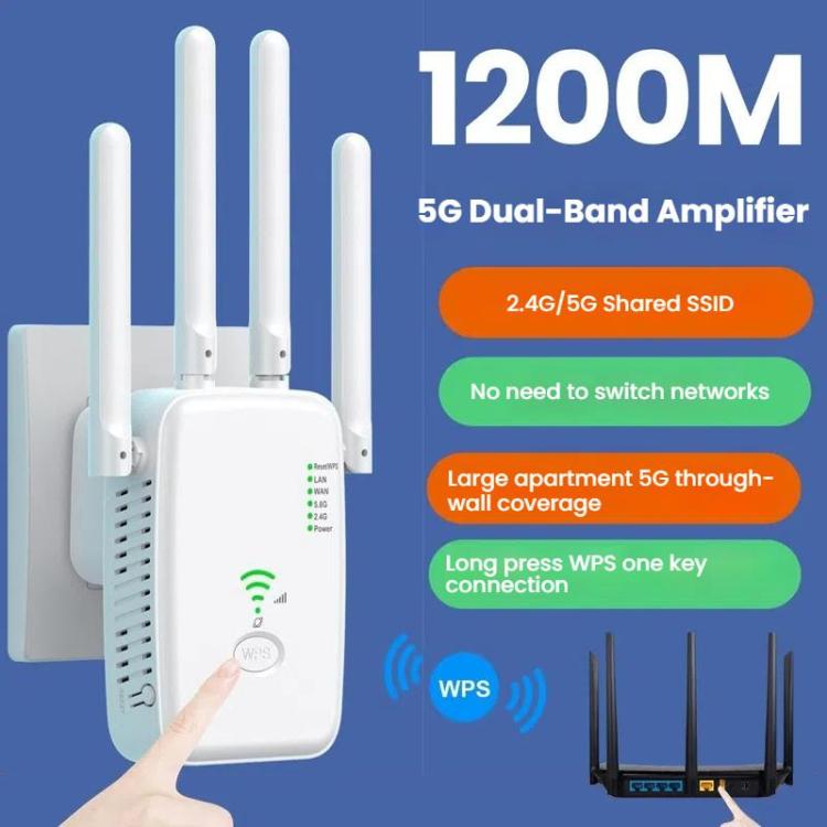 Urant U11 1200Mbps 2.4G&5.8G Wireless Repeater WiFi Signal Amplifier Support WPS Quick Setting UK Plug Black - Broadband Amplifiers by Urant | Online Shopping UK | buy2fix