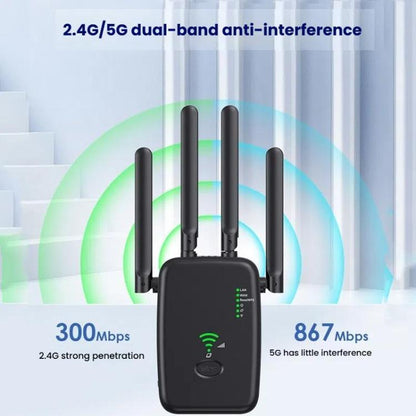 Urant U11 1200Mbps 2.4G&5.8G Wireless Repeater WiFi Signal Amplifier Support WPS Quick Setting UK Plug Black - Broadband Amplifiers by Urant | Online Shopping UK | buy2fix