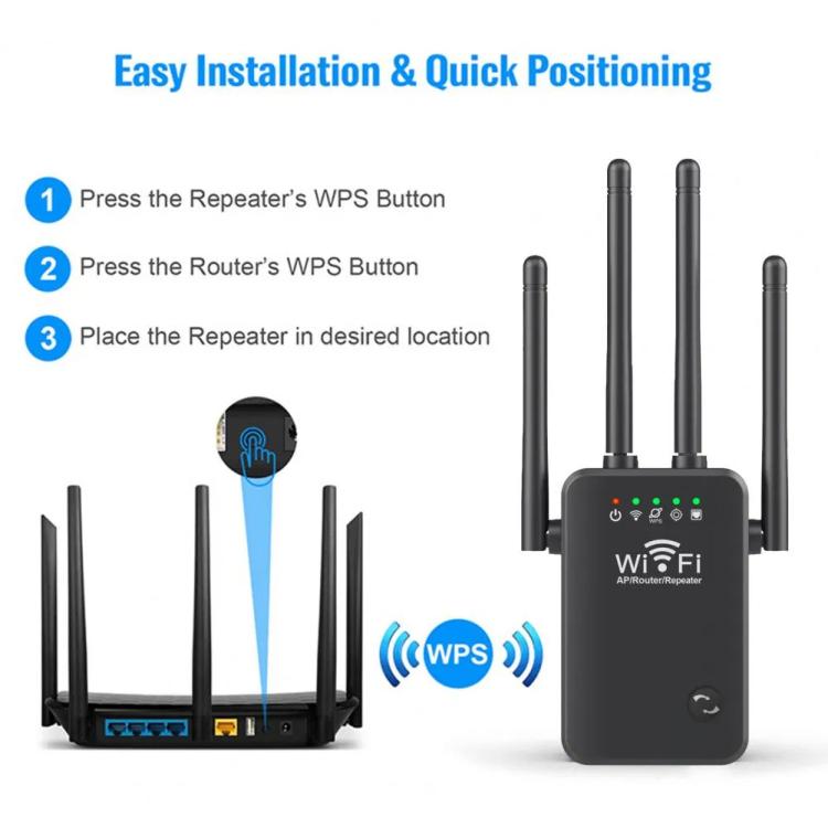 Urant U9 300Mbps 2.4G Wireless Repeater WiFi Signal Amplifier Support WPS Quick Setting US Plug Black - Broadband Amplifiers by Urant | Online Shopping UK | buy2fix