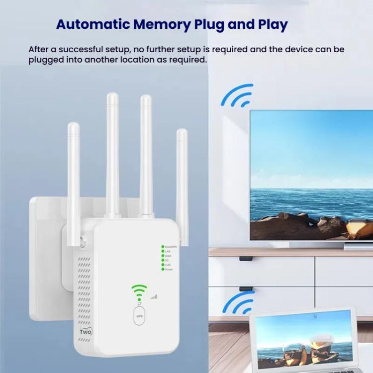 Urant U10 1200Mbps 2.4G & 5.8G Wireless Repeater WiFi Signal Amplifier With 4 Antenna US Plug White - Broadband Amplifiers by Urant | Online Shopping UK | buy2fix