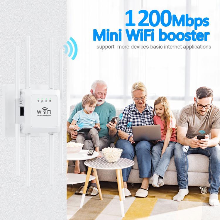 U18 1200Mbps 2.4G & 5G  Wireless Repeater WiFi Signal Amplifier With 8 Antenna US Plug White - Broadband Amplifiers by buy2fix | Online Shopping UK | buy2fix