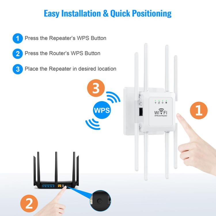 U18 300Mbps 2.4G Wireless Repeater WiFi Signal Amplifier With 8 Antennas US Plug White - Broadband Amplifiers by buy2fix | Online Shopping UK | buy2fix