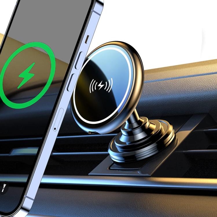 15W Car Magnetic Wireless Charging Phone Holder Alloy Base, Spec: Adhesive Black - Wireless Charger Holders by buy2fix | Online Shopping UK | buy2fix