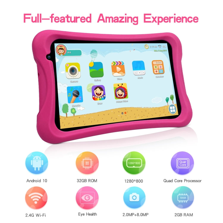 Pritom L8 Kids Tablet PC, 8.0 inch, 2GB+32GB, Android 10 Unisoc SC7731 Quad Core CPU, Support 2.4G WiFi / Bluetooth, Global Version with Google Play, US Plug(Pink) -  by PRITOM | Online Shopping UK | buy2fix