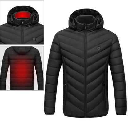 USB Heated Smart Constant Temperature Hooded Warm Coat for Men and Women (Color:Black Size:XXXXL) - Down Jackets by buy2fix | Online Shopping UK | buy2fix