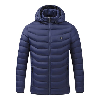 USB Heated Smart Constant Temperature Hooded Warm Coat for Men and Women (Color:Blue Size:XXXXL) - Down Jackets by buy2fix | Online Shopping UK | buy2fix