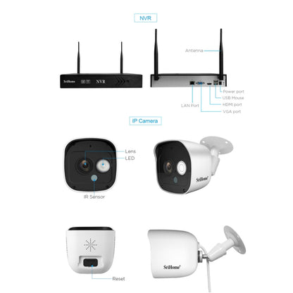 SriHome NVS002 1080P 8-Channel NVR Kit Wireless Security Camera System, Support Humanoid Detection / Motion Detection / Night Vision, EU Plug - Security by SriHome | Online Shopping UK | buy2fix