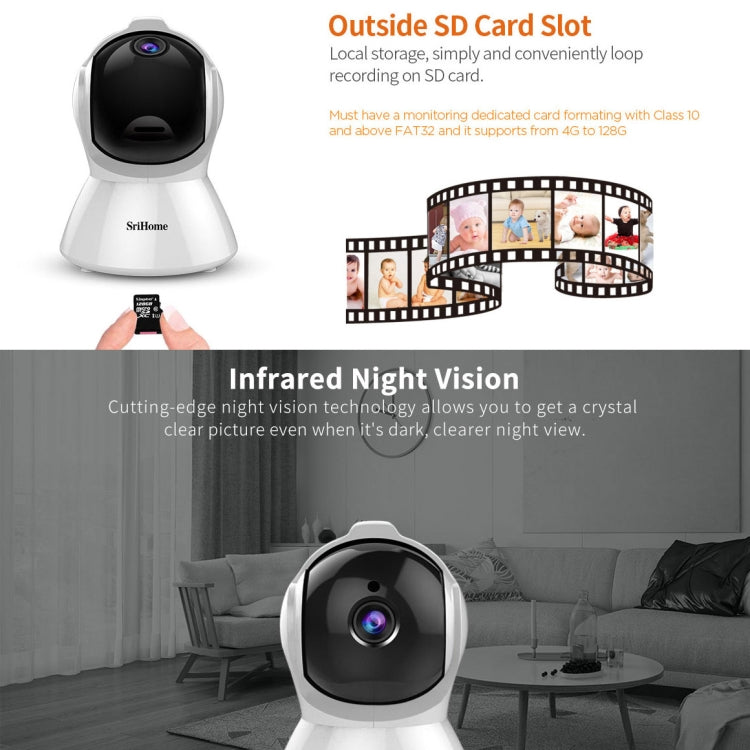 SriHome SH025 2.0 Million Pixels 1080P HD AI Auto-tracking IP Camera, Support Two Way Audio / Motion Tracking / Humanoid Detection / Night Vision / TF Card, AU Plug - Security by SriHome | Online Shopping UK | buy2fix