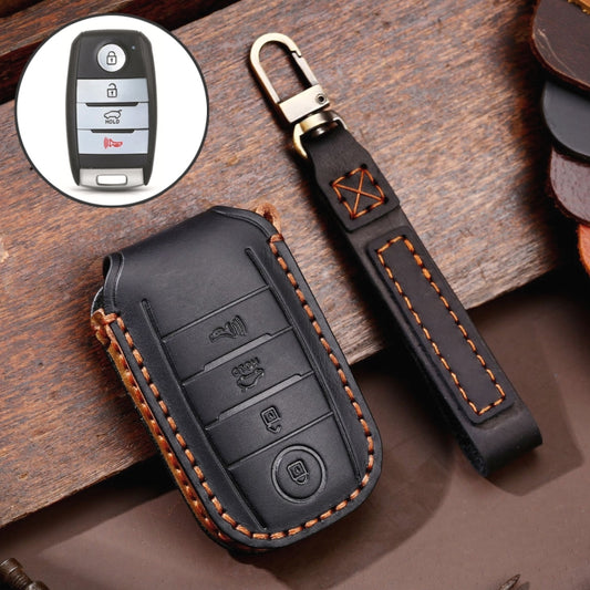 For Kia C133 4-button Hallmo Car Cowhide Leather Key Protective Cover Key Case(Black) - Car Key Cases by Hallmo | Online Shopping UK | buy2fix