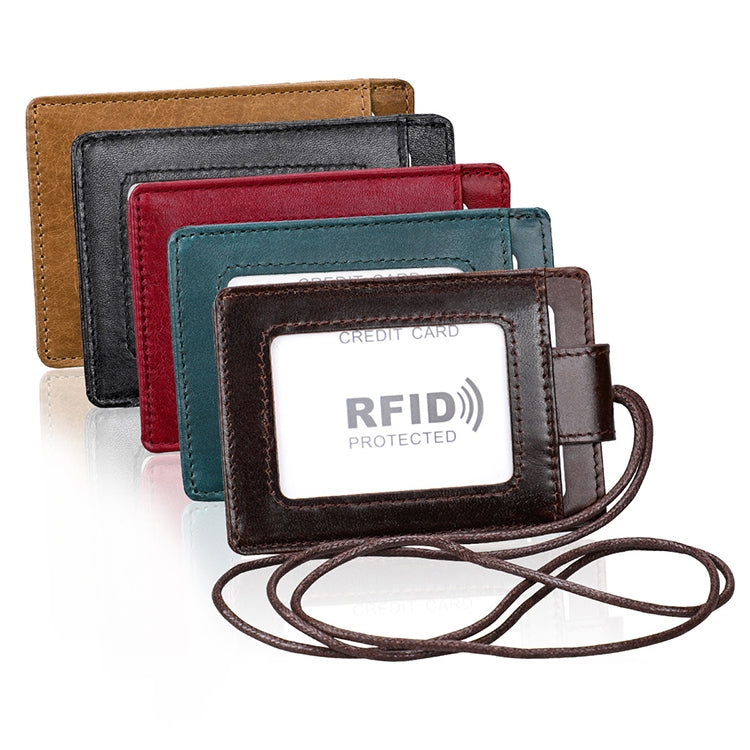 KB153 Antimagnetic RFID Leather Card Holder ID Card Badge with Lanyard(Coffee) - Home & Garden by buy2fix | Online Shopping UK | buy2fix