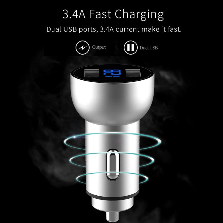 Mcdodo CC-3871 2-Ports USB LED Smart Digital Display Car Charger, For iPhone, iPad, Samsung, HTC, Sony, LG, Huawei, Lenovo, and other Smartphones or Tablet(Silver) - In Car by Mcdodo | Online Shopping UK | buy2fix