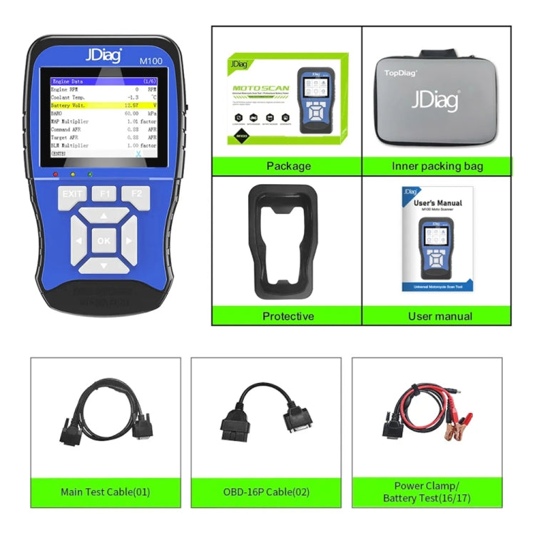 JDiag M100 Motorcycles 2 in1 OBD Scanner Battery Tester, Simplified Version - In Car by buy2fix | Online Shopping UK | buy2fix