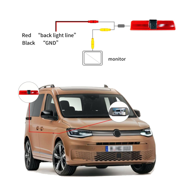 PZ476 Car Waterproof 170 Degree Brake Light View Camera + 7 inch Rearview Monitor for Volkswagen Caddy 2013-2015 - In Car by buy2fix | Online Shopping UK | buy2fix