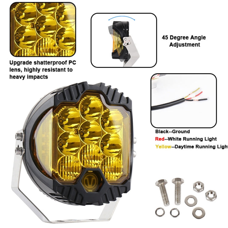 OL-1950Y 7 inch DC12V-30V 8000LM 6500K 90W Car LED Light on Three Sides Headlight for Jeep Wrangler (Gold Light) - In Car by buy2fix | Online Shopping UK | buy2fix