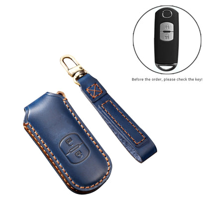 Hallmo Car Cowhide Leather Key Protective Cover Key Case for Mazda Axela 2-button(Blue) -  by Hallmo | Online Shopping UK | buy2fix