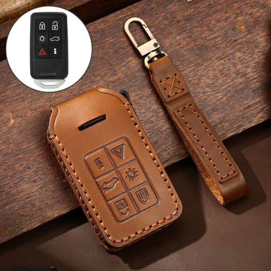 Hallmo Car Cowhide Leather Key Protective Cover Key Case for Volvo 6-button(Brown) -  by Hallmo | Online Shopping UK | buy2fix
