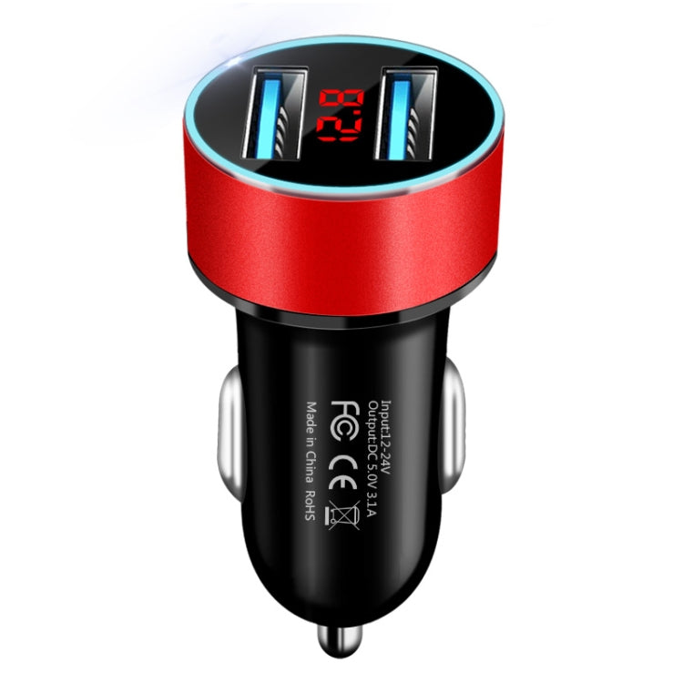 JMG-C016A 5 PCS 5V 3.1A Car Dual USB Charger with LED Display(Red) - Car Charger by buy2fix | Online Shopping UK | buy2fix