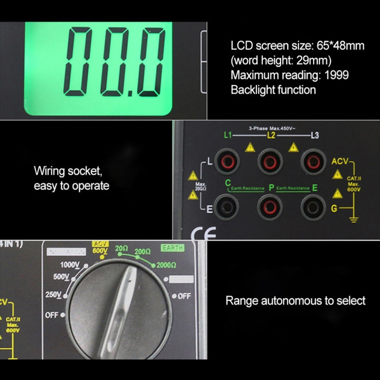 DUOYI DY5500 Car 4 in 1 Digital Multifunction Resistance Tester Insulation Earth Multimeter - Electronic Test by DUOYI | Online Shopping UK | buy2fix