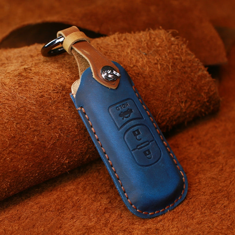 For Mazda Old Style Hallmo Car Cowhide Leather Key Protective Cover Key Case, Three Keys Version(Blue) -  by Hallmo | Online Shopping UK | buy2fix