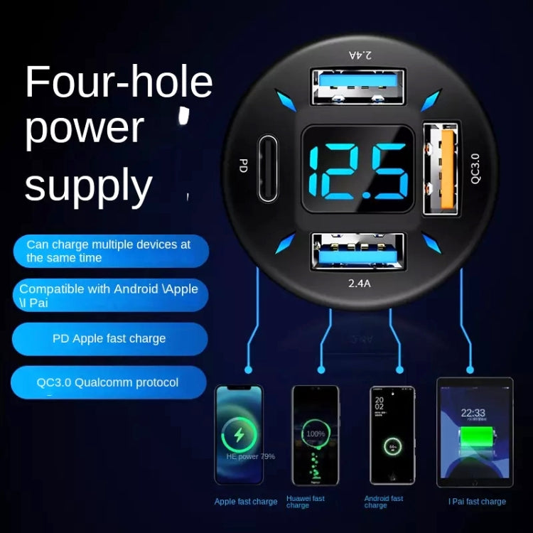 2pcs 4 in 1 USB QC3.0 Digital Display Car Fast Charger - In Car by buy2fix | Online Shopping UK | buy2fix