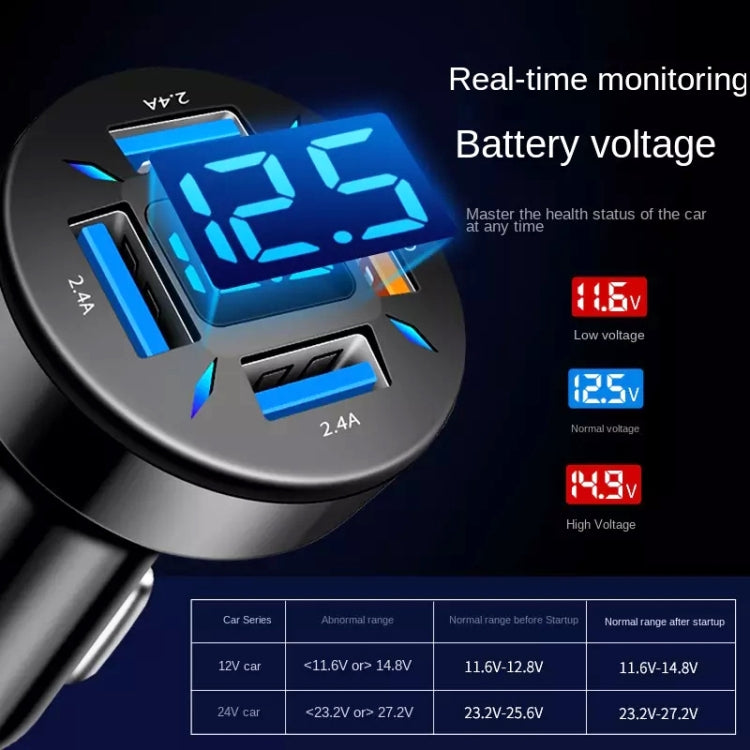 2pcs 4 in 1 USB QC3.0 Digital Display Car Fast Charger - In Car by buy2fix | Online Shopping UK | buy2fix