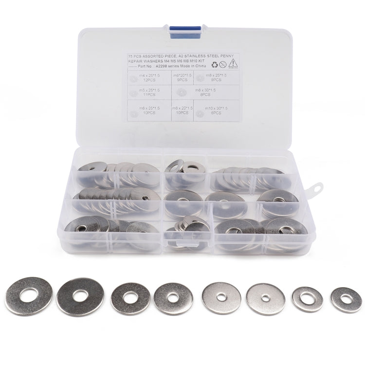 75 PCS Round Shape Stainless Steel Flat Washer Assorted Kit for Car / Boat / Home Appliance - In Car by buy2fix | Online Shopping UK | buy2fix