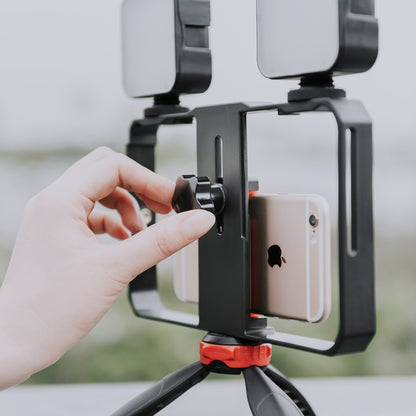 YELANGU PC203 YLG1801C Vlogging Live Broadcast LED Selfie Light Smartphone Video Rig Handle Stabilizer Plastic Bracket Tripod Kits - Camera Accessories by YELANGU | Online Shopping UK | buy2fix