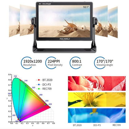 FEELWORLD LUT11S 10.1 inch Ultra High Bright 2000nit Touch Screen DSLR Camera Field Monitor, 3G-SDI 4K HDMI Input Output 1920 x 1200 IPS Panel(AU Plug) - On-camera Monitors by FEELWORLD | Online Shopping UK | buy2fix