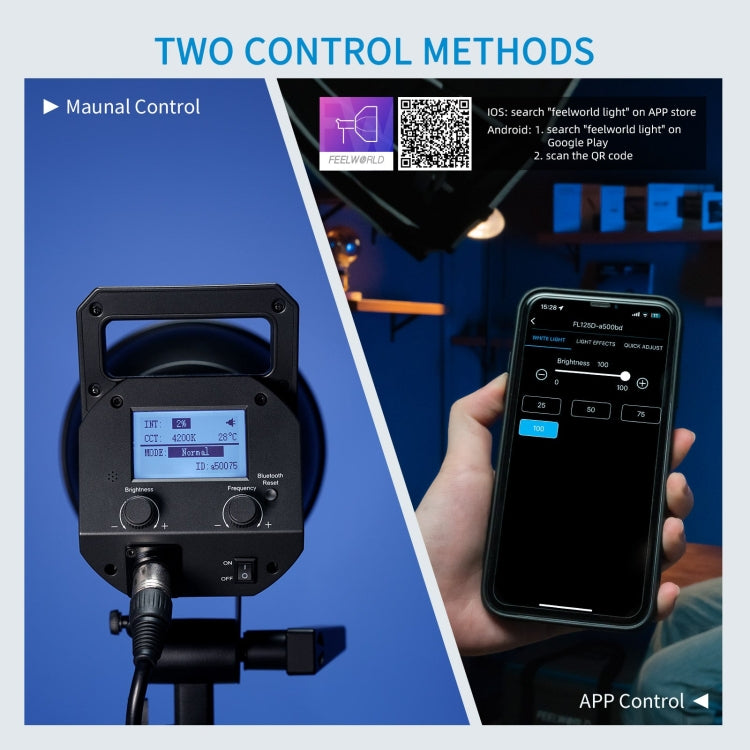 FEELWORLD FL125D 125W Daylight Point Source Video Light, Bluetooth APP Control(US Plug) - Shoe Mount Flashes by FEELWORLD | Online Shopping UK | buy2fix