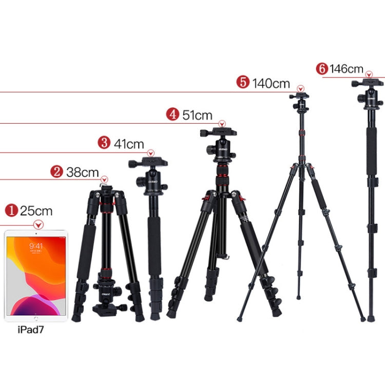 TRIOPO K2508S+B1S Adjustable Portable  Aluminum Alloy Tripod with Ball Head for SLR Camera(Red) - Tripods by TRIOPO | Online Shopping UK | buy2fix