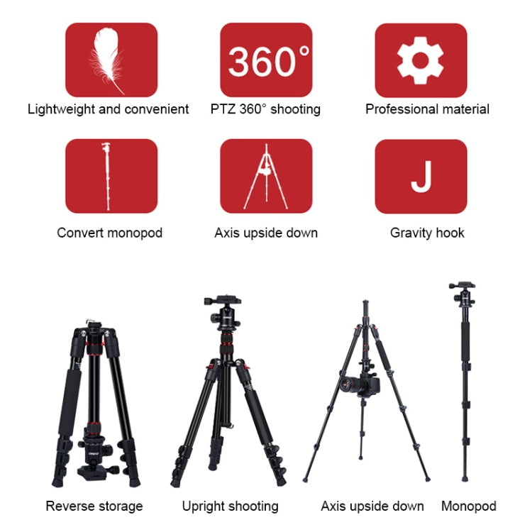 TRIOPO K2508S+B1S Adjustable Portable  Aluminum Alloy Tripod with Ball Head for SLR Camera(Red) - Tripods by TRIOPO | Online Shopping UK | buy2fix