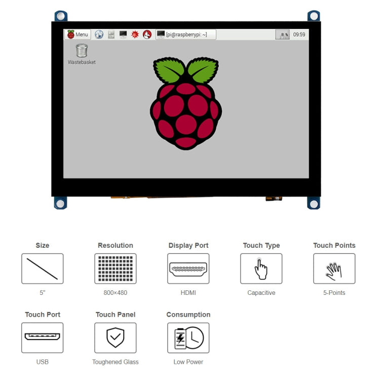 Waveshare 5 inch Slimmed-down Version 800 x 480 Toughened Glass Panel Capacitive Touch Screen LCD (H) - Modules Expansions Accessories by WAVESHARE | Online Shopping UK | buy2fix