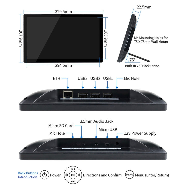 Waveshare 13.3 inch Magic Mirror, Voice Assistant, Touch Control(US Plug) - Consumer Electronics by WAVESHARE | Online Shopping UK | buy2fix