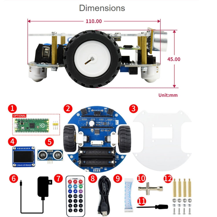 Waveshare PicoGo Mobile Robot, Based on Raspberry Pi Pico, Self Driving, Remote Control(EU Plug) - Robotics Accessories by WAVESHARE | Online Shopping UK | buy2fix