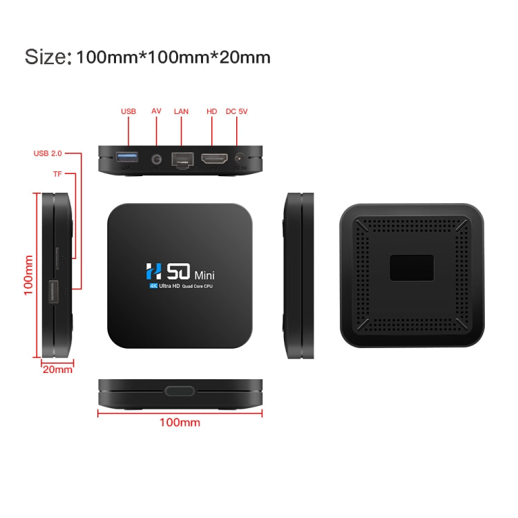 H50 Mini 4K Smart Network TV Box, Android 10.0, RK3318 Quad Core, 2GB+16GB, US Plug - Consumer Electronics by buy2fix | Online Shopping UK | buy2fix