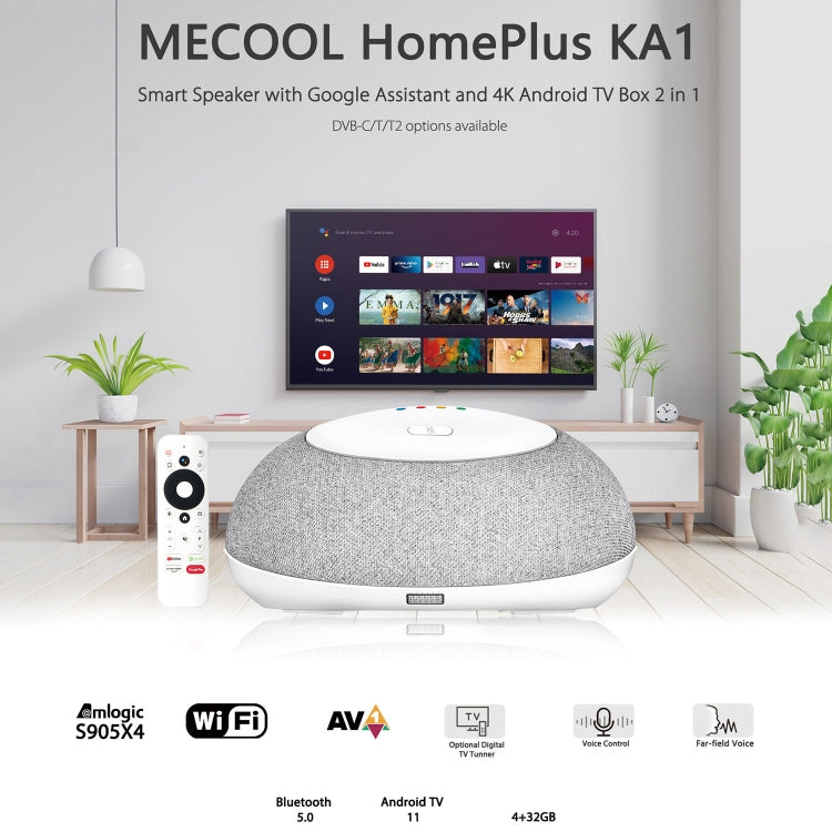 MECOOL KA1 Smart TV Speaker Android 11 TV Box with Remote Control, Amlogic S905X4 Quad Core Cortex-A55, 4GB+32GB, Dual-Band / Bluetooth / Ethernet / OTT(US Plug) - Amlogic S905 by MECOOL | Online Shopping UK | buy2fix