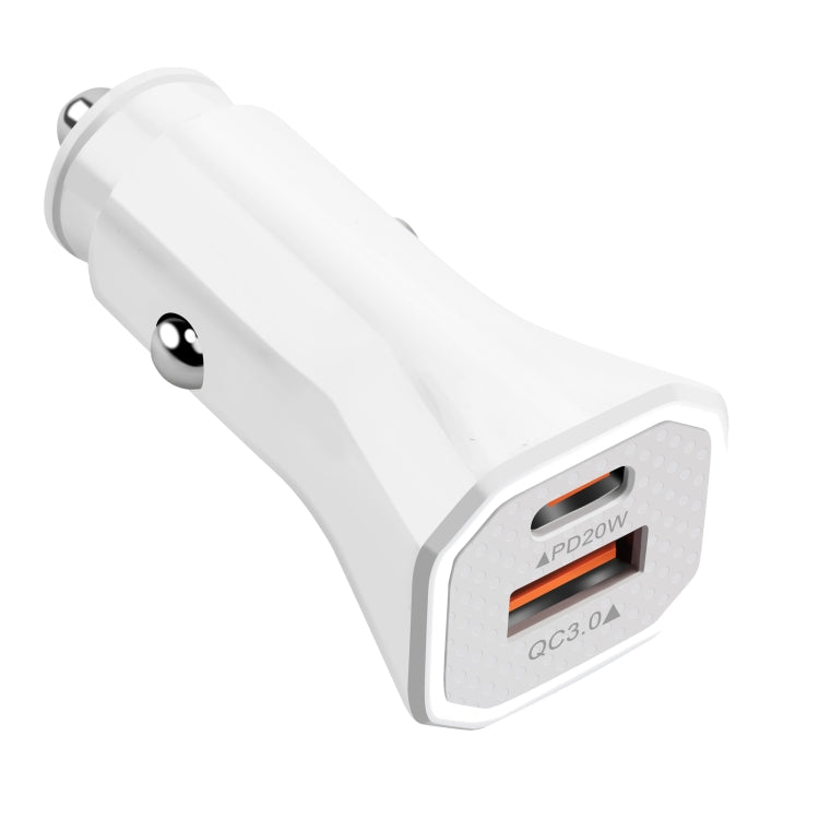 YSY-316PD20W QC3.0 USB + PD 20W USB-C / Type-C Polygon Dual Ports Fast Charging Car Charger(White) - In Car by buy2fix | Online Shopping UK | buy2fix