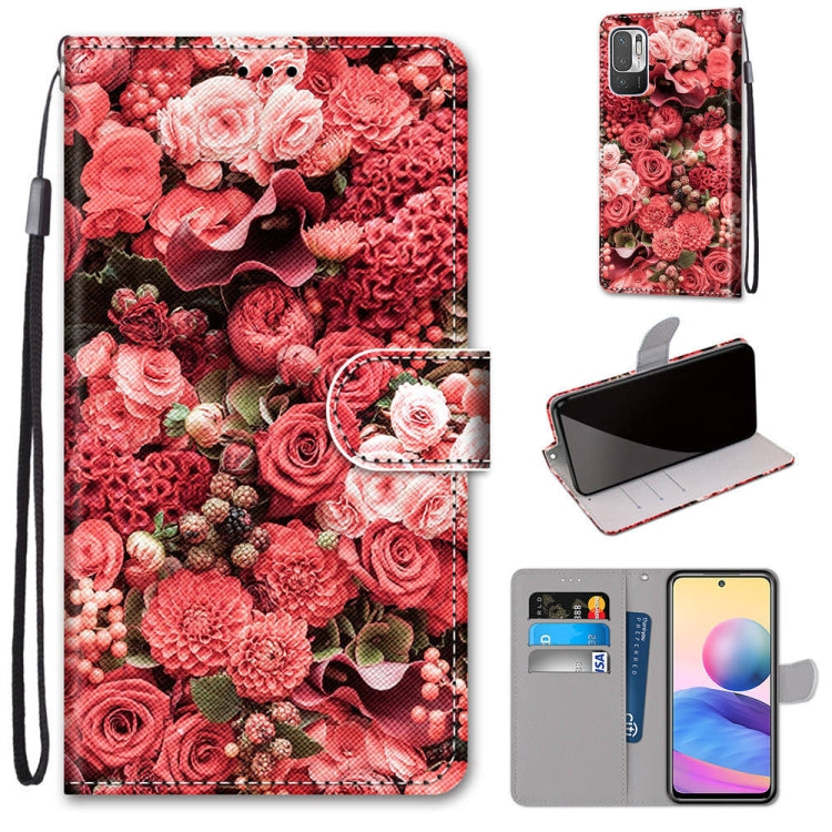 For Xiaomi Redmi Note 10 5G Coloured Drawing Cross Texture Horizontal Flip PU Leather Case with Holder & Card Slots & Wallet & Lanyard(Pink Rose Garden) - Xiaomi Cases by buy2fix | Online Shopping UK | buy2fix