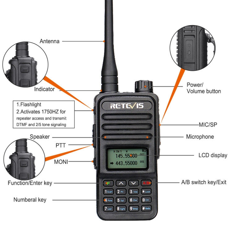 RETEVIS RT85 US Frequency 136.000-174.000MHz+400.000-470.000MHz 200CHS Dual Band Digital Two Way Radio Handheld Walkie Talkie(Black) - Handheld Walkie Talkie by RETEVIS | Online Shopping UK | buy2fix