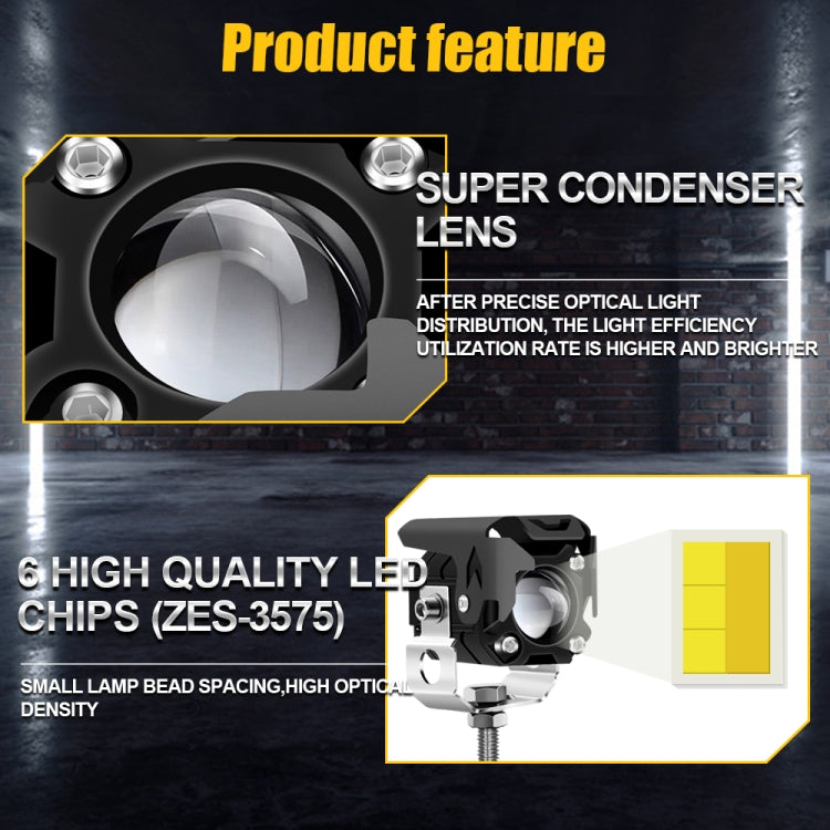 1 Pair M1 Motorcycle Rectangular Lens Spotlight External Work Light(Yellow White) - In Car by buy2fix | Online Shopping UK | buy2fix