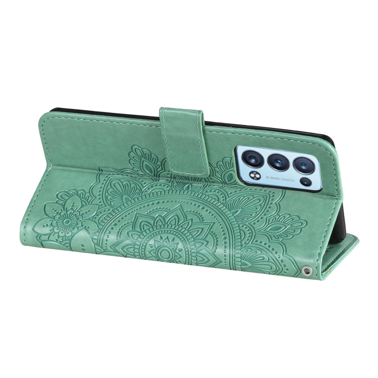 For OPPO Reno6 5G 7-petal Flowers Embossing Pattern Horizontal Flip PU Leather Case with Holder & Card Slots & Wallet & Photo Frame(Green) - OPPO Cases by buy2fix | Online Shopping UK | buy2fix