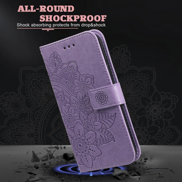 For OPPO Reno 6 Pro 5G 7-petal Flowers Embossing Pattern Horizontal Flip PU Leather Case with Holder & Card Slots & Wallet & Photo Frame(Light Purple) - OPPO Cases by buy2fix | Online Shopping UK | buy2fix