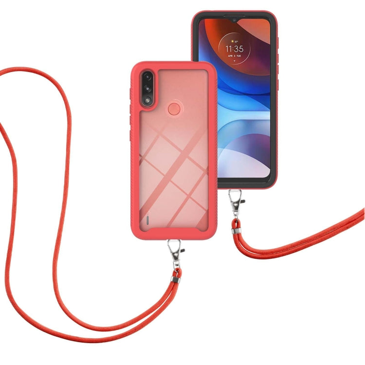 For Motorola Moto E7 Power Starry Sky Solid Color Series Shockproof PC + TPU Protective Case with Neck Strap(Red) - Motorola Cases by buy2fix | Online Shopping UK | buy2fix