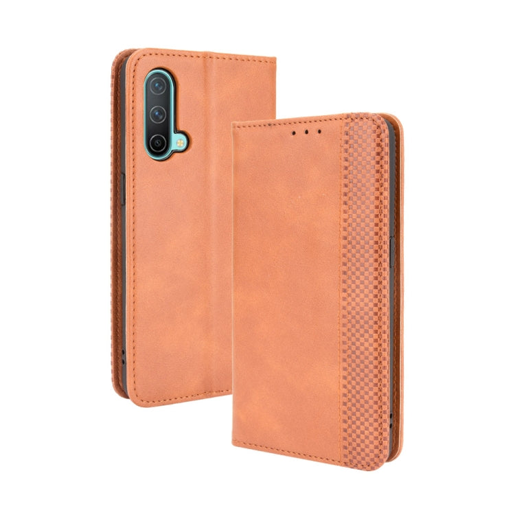 For OnePlus Nord CE 5G Magnetic Buckle Retro Crazy Horse Texture Horizontal Flip Leather Case with Holder & Card Slots & Photo Frame(Brown) - OnePlus Cases by buy2fix | Online Shopping UK | buy2fix