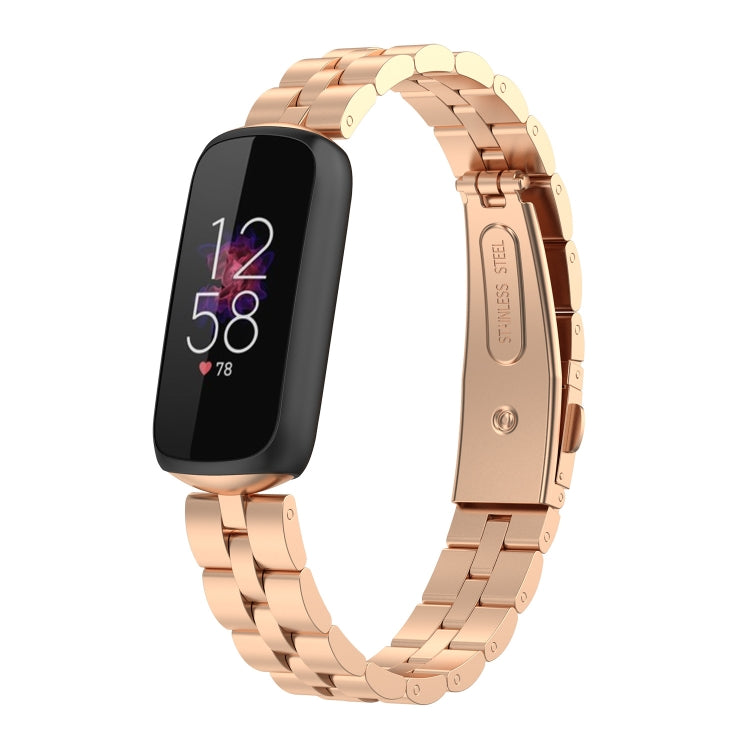 For Fitbit Luxe Special Edition Three-beads Stainless Steel Flat Buckle Watch Band(Rose Gold) - Watch Bands by buy2fix | Online Shopping UK | buy2fix